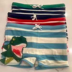Mini Boden bundle Blur Striped T-Rex Dino Euro ,Red/blue Swim Shorts size 7-8Y